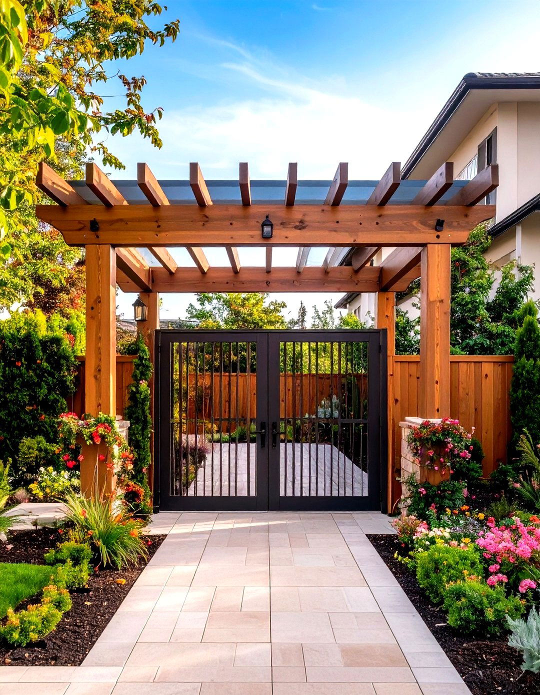 Pergola Integrated Gate Design - 24 Deck Gate Ideas