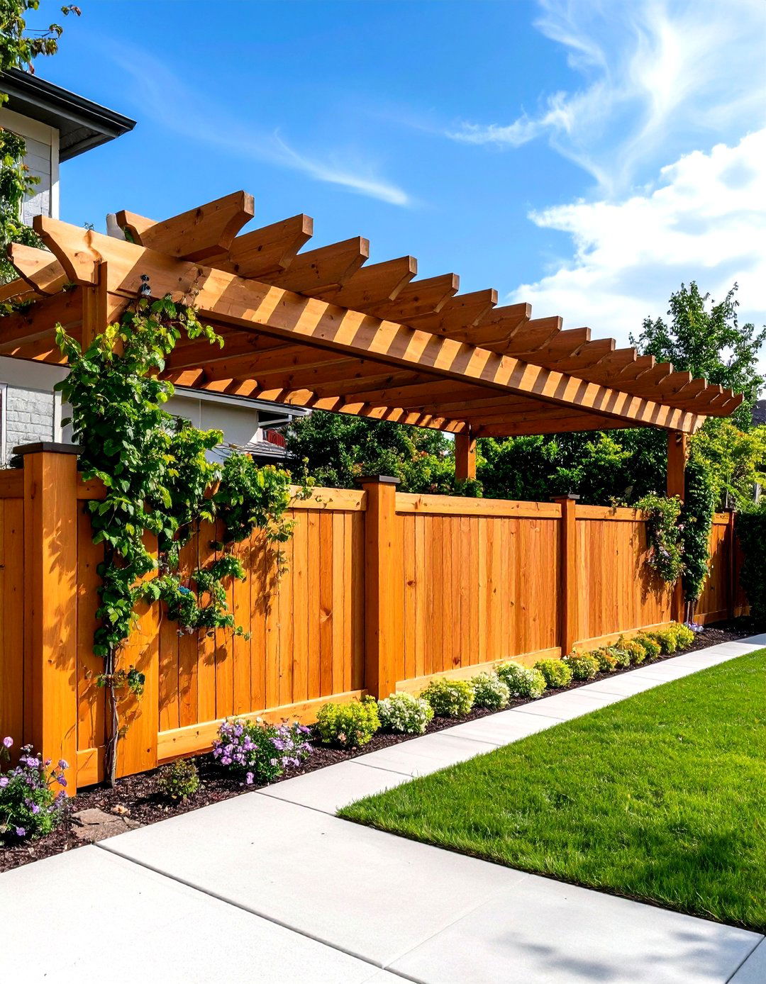 Pergola Top Front Yard Fence Structure - 24 Front Yard Fence Ideas