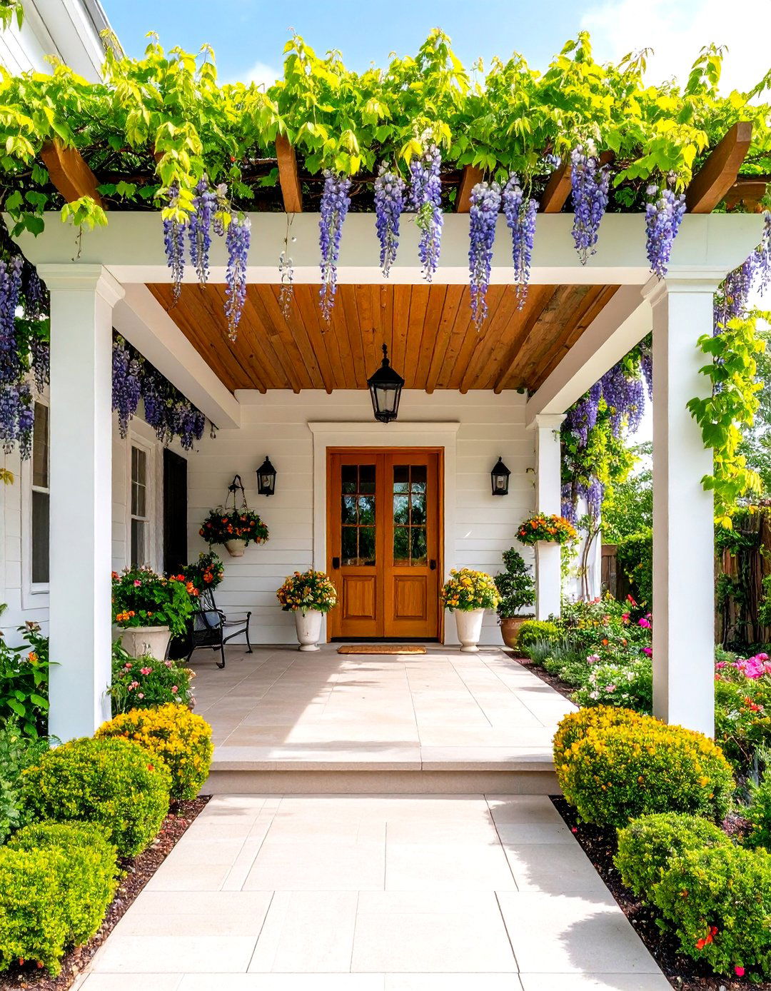 Pergola with Climbing Vine Integration - 24 Front Porch Pergola Ideas