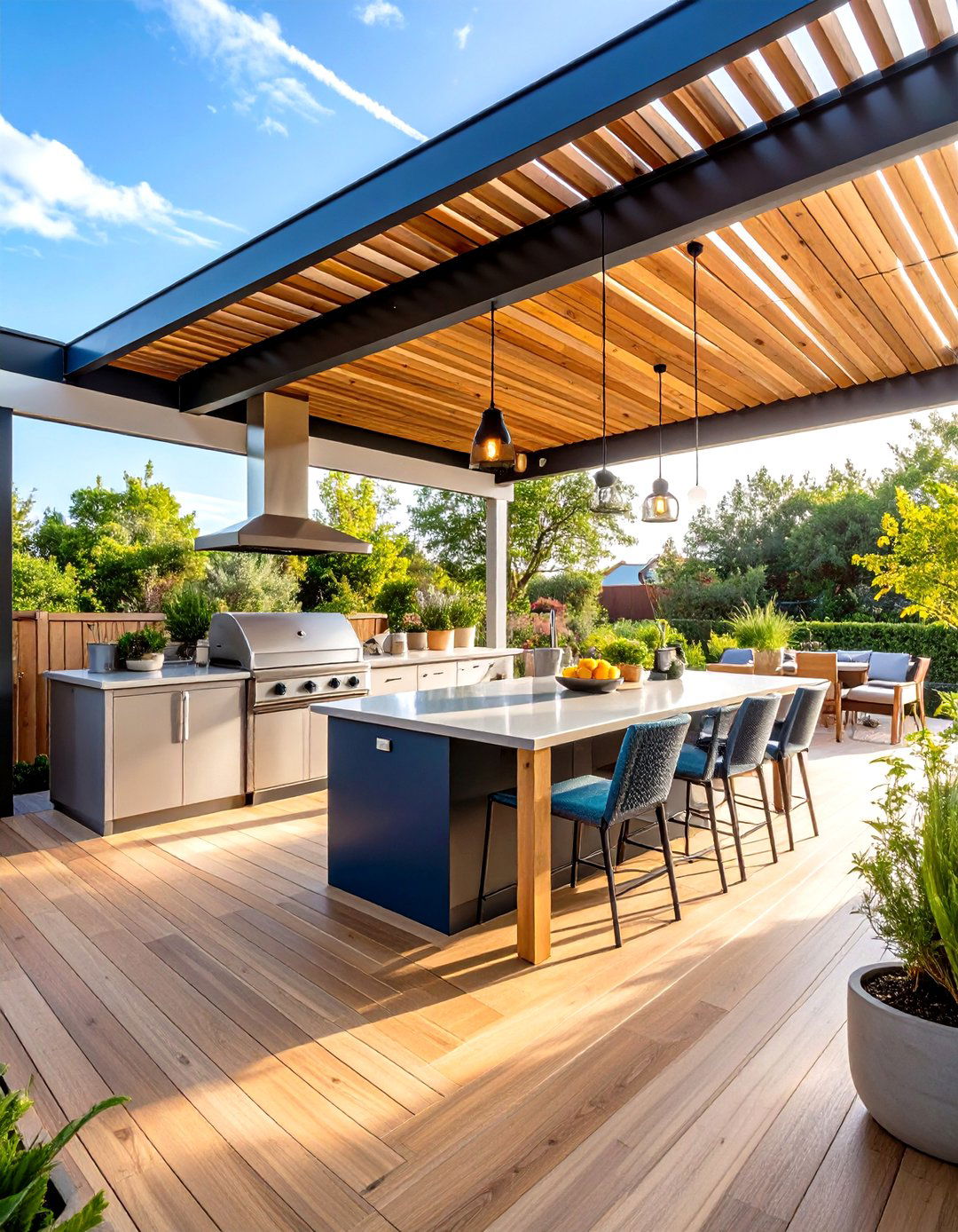 Pergola with Integrated Outdoor Kitchen - 24 Patio Pergola Ideas