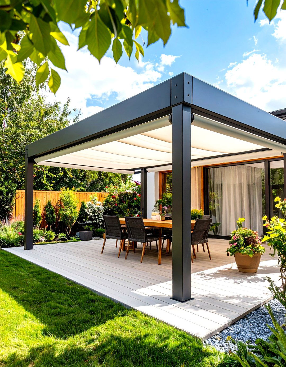 Pergola with Motorized Privacy Screens - 24 Patio Pergola Ideas