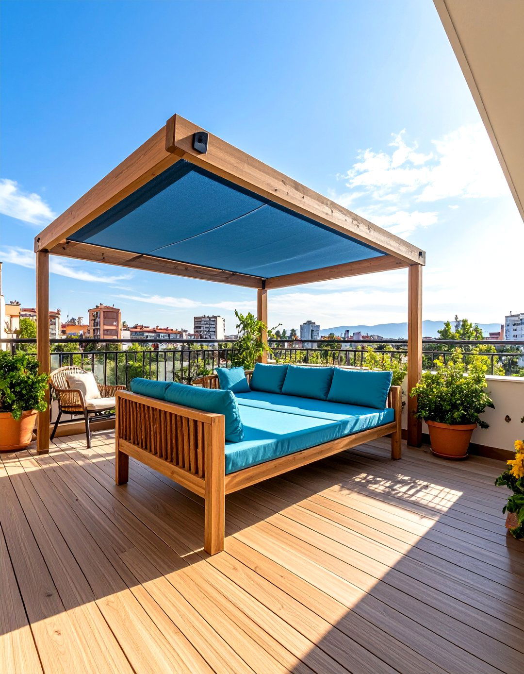 Pergola with Retractable Fabric Covers - 24 Balcony Shade Ideas