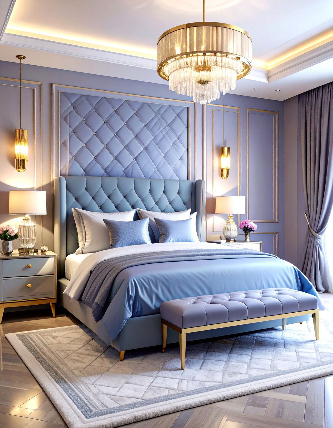 Periwinkle Art Deco Glamour Bedroom - 24 Periwinkle Bedroom Ideas