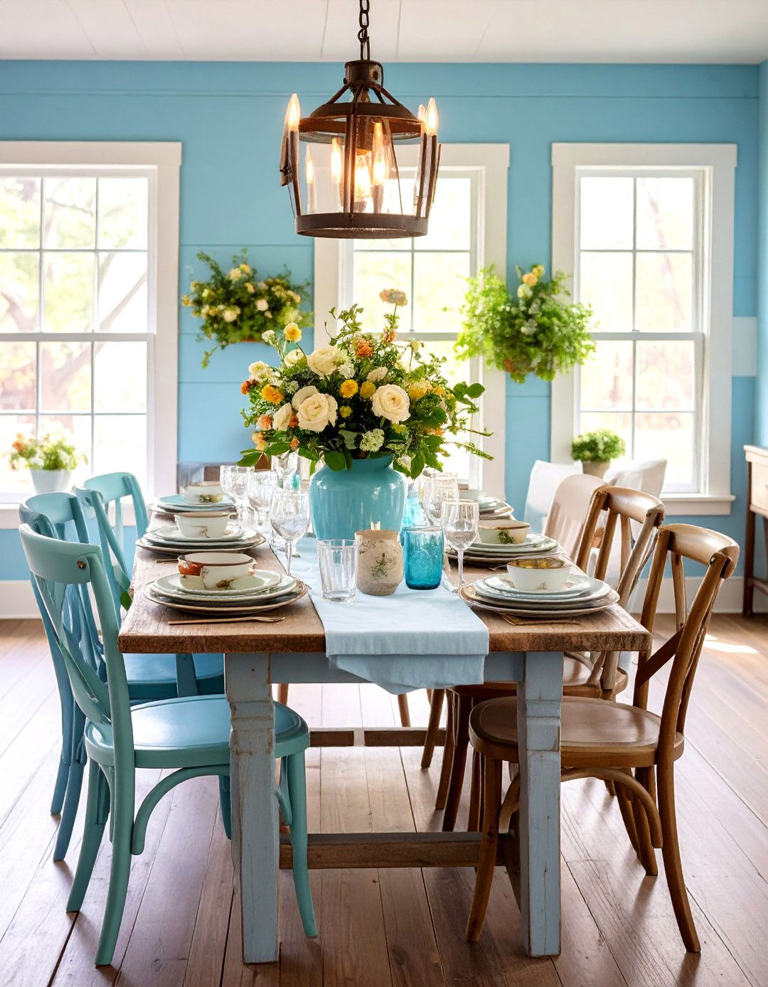 Periwinkle Blue Farmhouse Dining Room - 24 Blue Dining Room Ideas