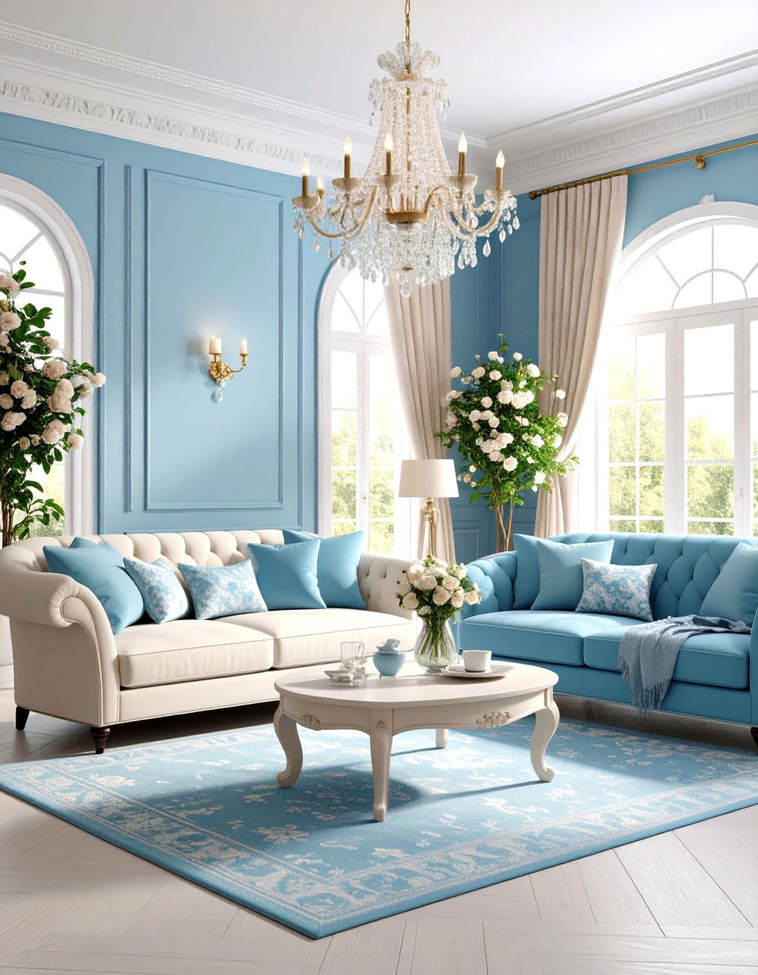 Periwinkle Blue Romantic Living Room - 24 Blue Living Room Ideas