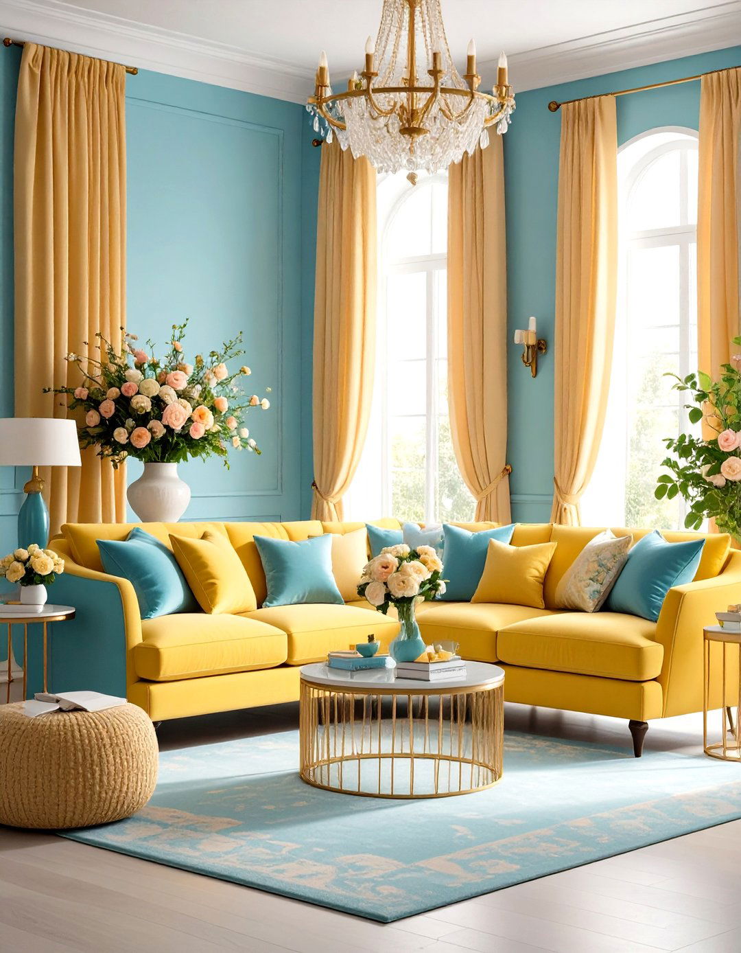 Periwinkle Blue and Vanilla Yellow Romantic - 24 Yellow and Blue Living Room Ideas
