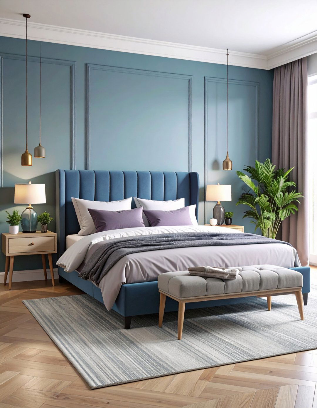 Periwinkle Walls with Indigo Furniture - 24 Blue and Purple Bedroom Ideas