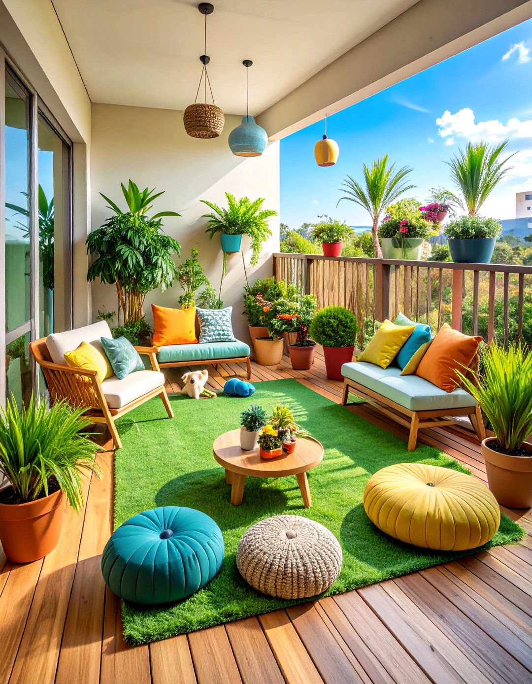 Pet Friendly Balcony Paradise - 24 Artificial Grass Balcony Design
