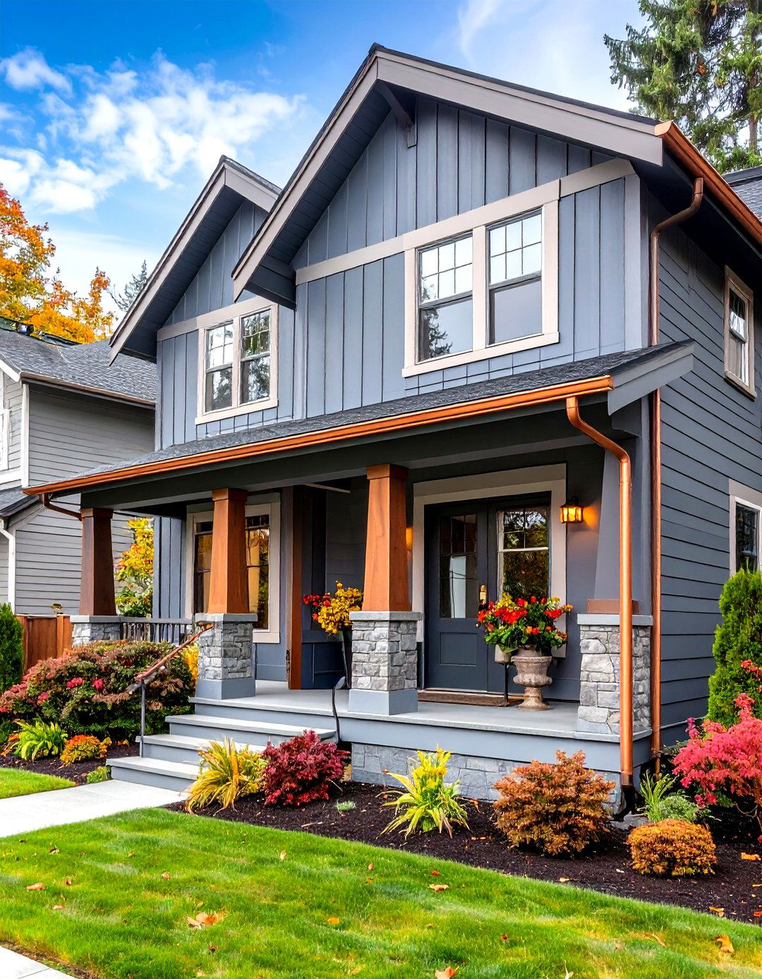 Pewter Gray Exterior with Copper Accents - 24 Gray Exterior House Paint Ideas