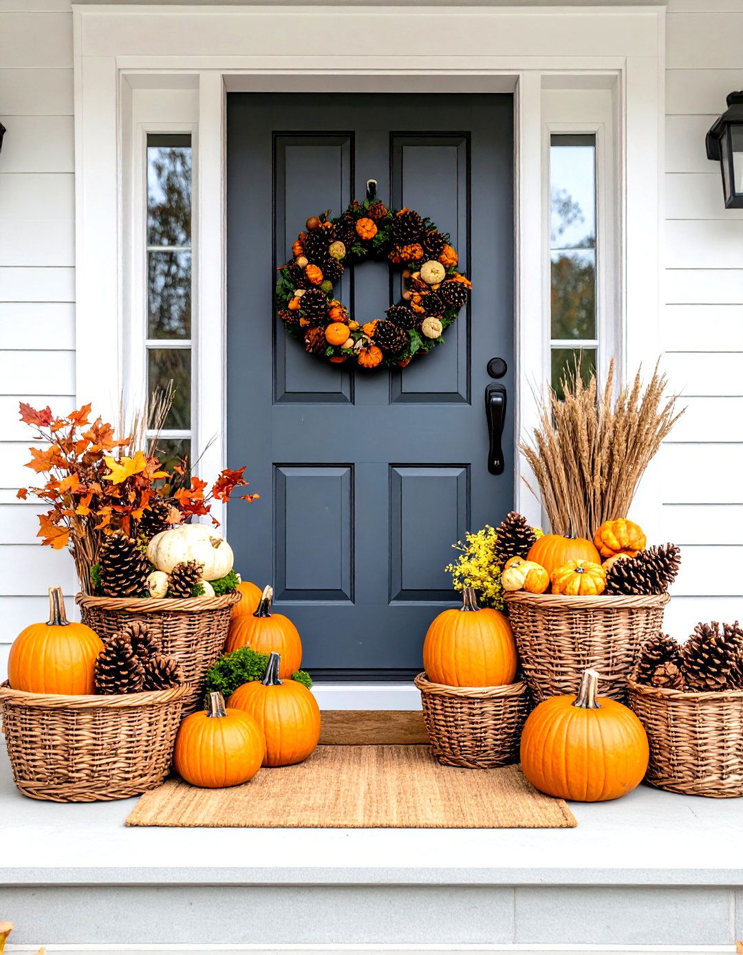Pine Cone and Acorn Natural Display - 24 Front Door Fall Decor Ideas