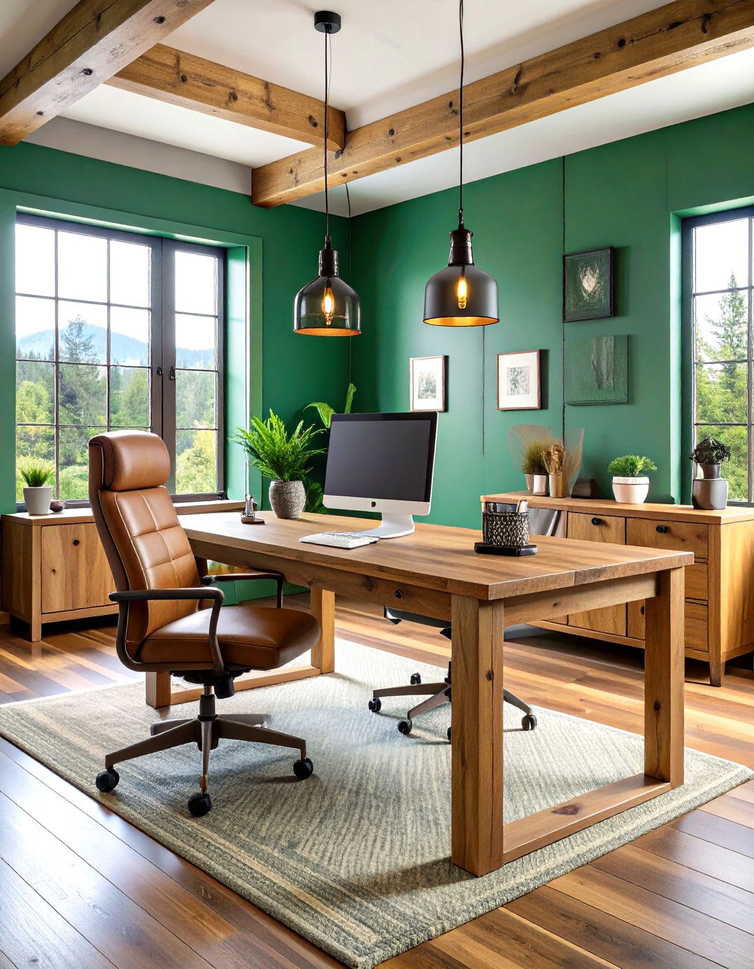 Pine Green Rustic Office - 24 Dark Green Office Ideas and Inspiration