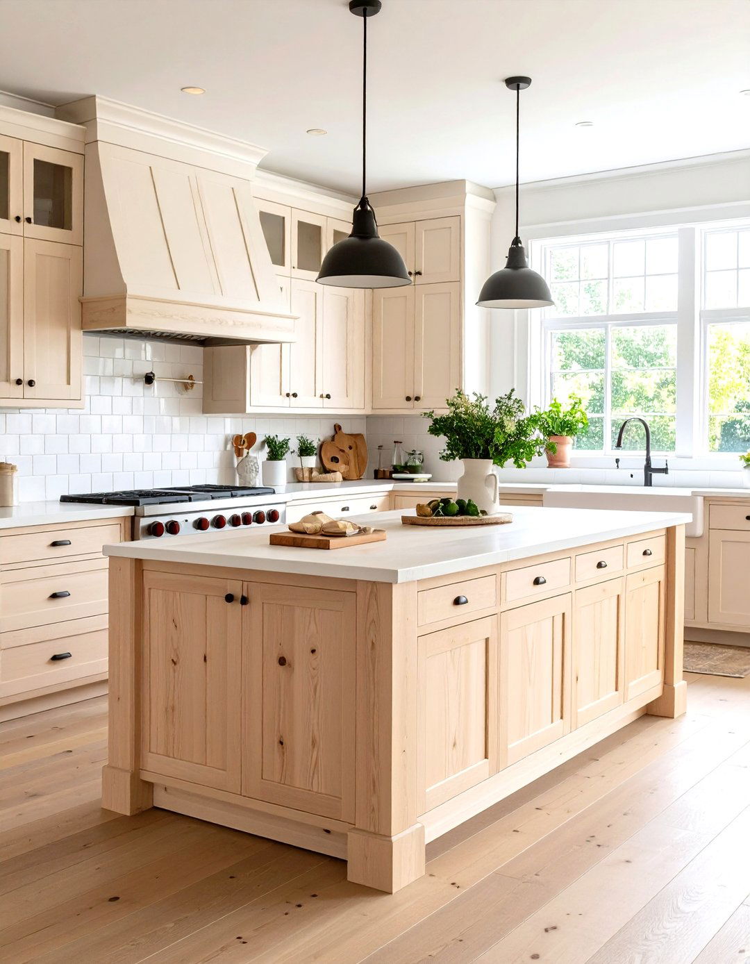 Pine Wood Natural Finish Island - 24 Farmhouse Kitchen Island Ideas
