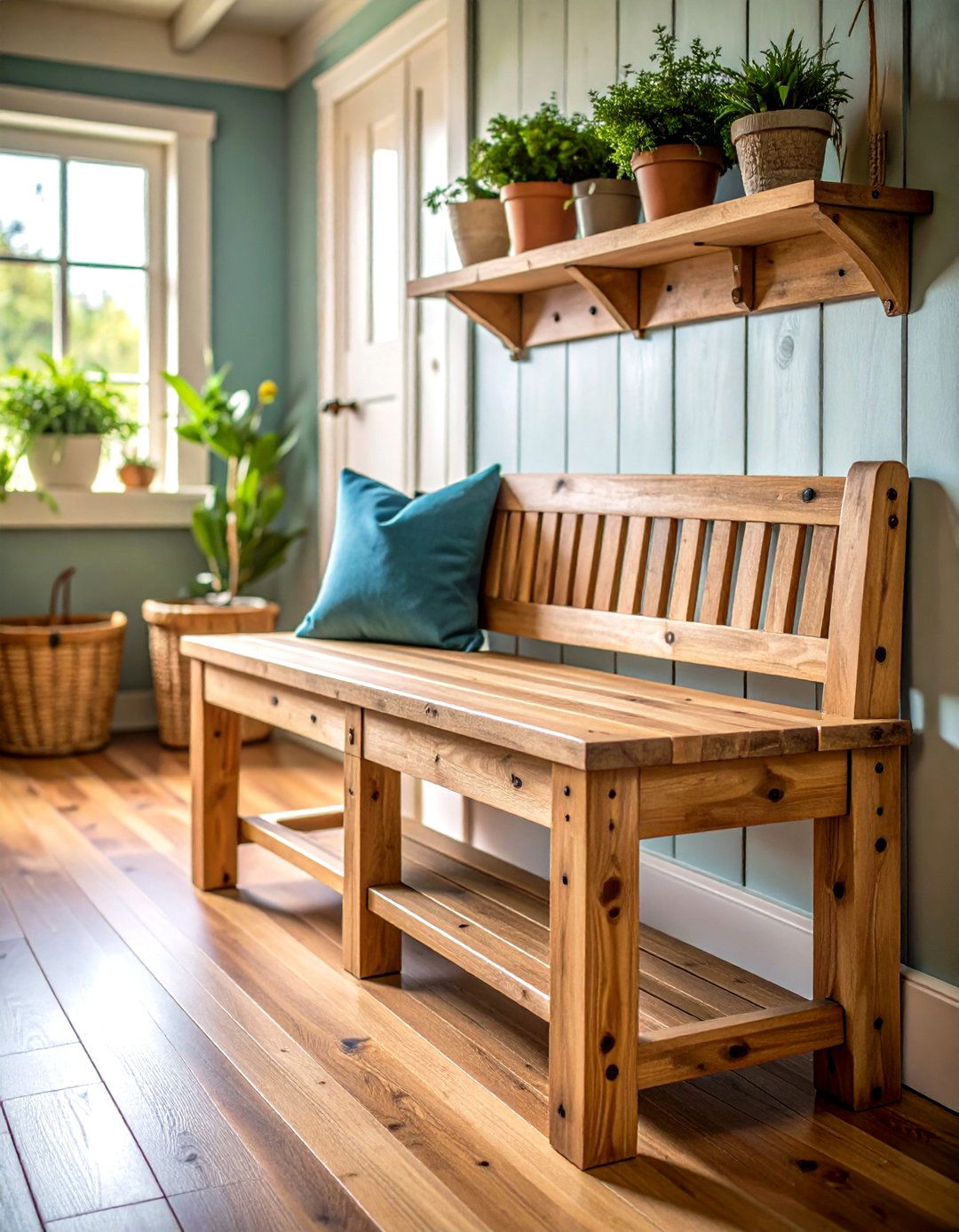 Pine Wood Rustic Storage Bench - 24 Mudroom Bench Ideas