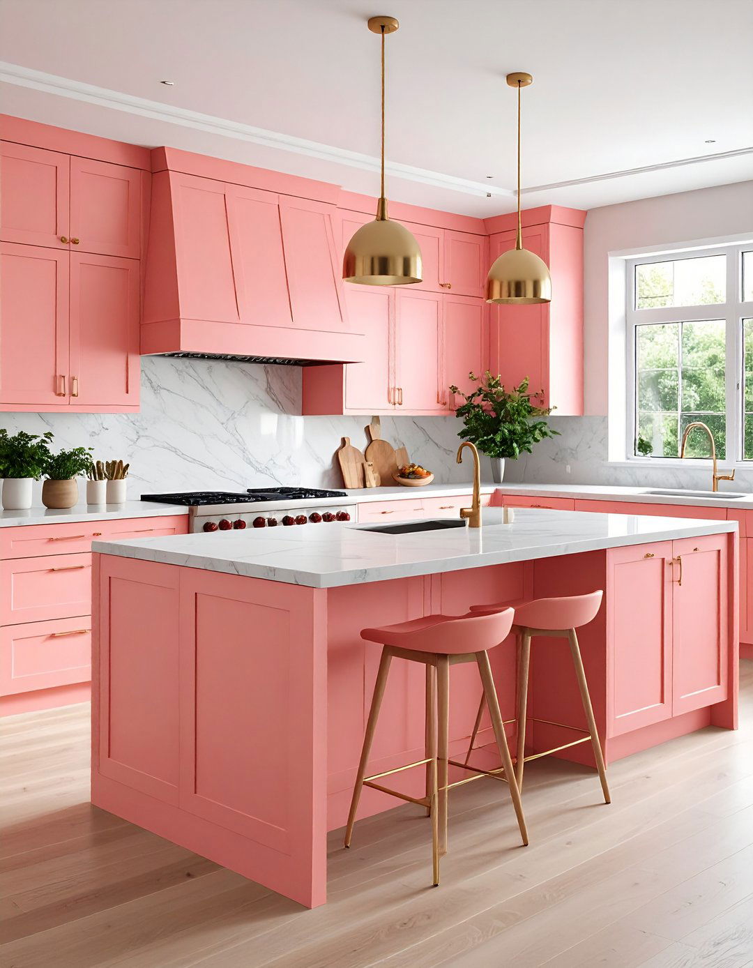 Pink Accent Kitchen Island - 24 Pink Room Ideas