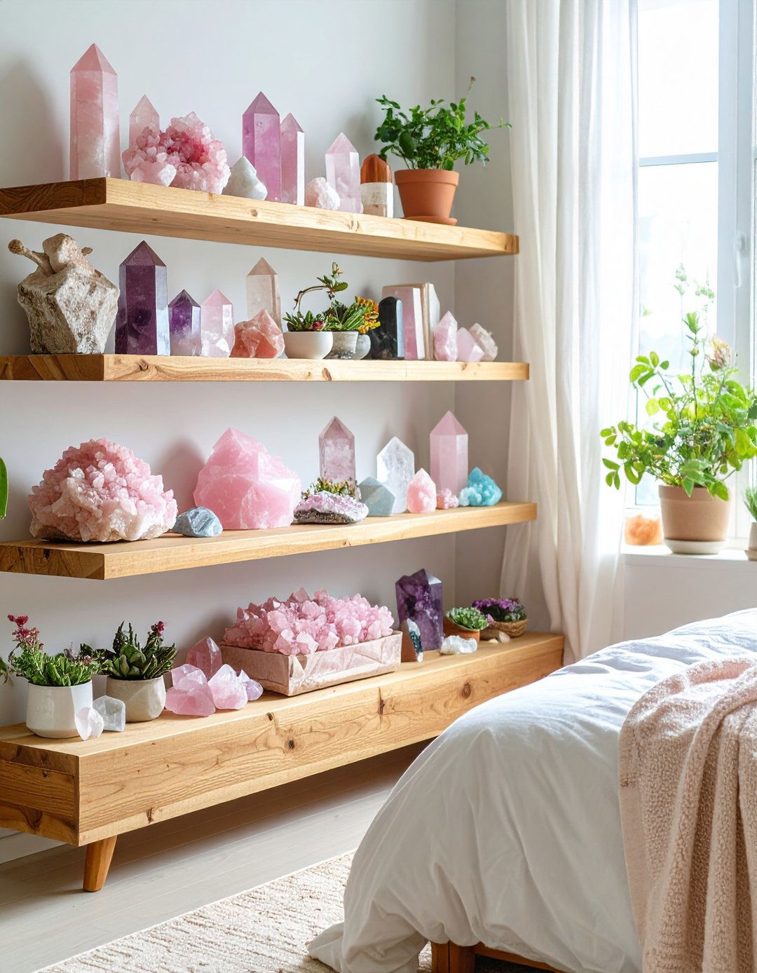 Pink Crystal and Mineral Display - 24 Pink Boho Bedroom Ideas