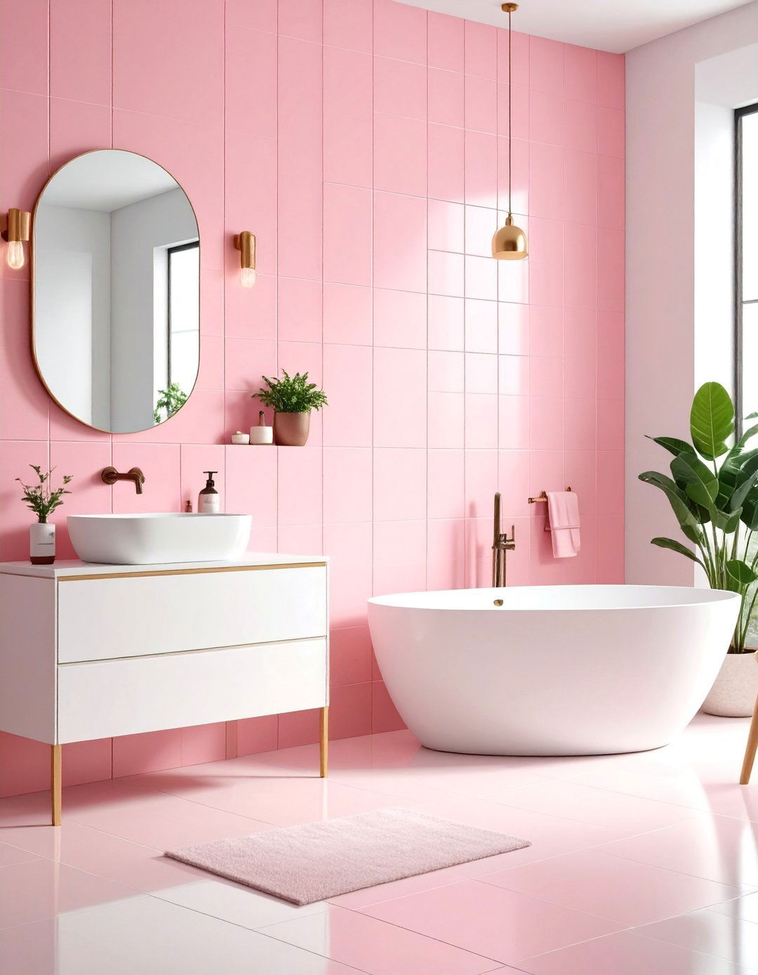 Pink Kit Kat Tile Design - 24 Pink Bathroom Ideas