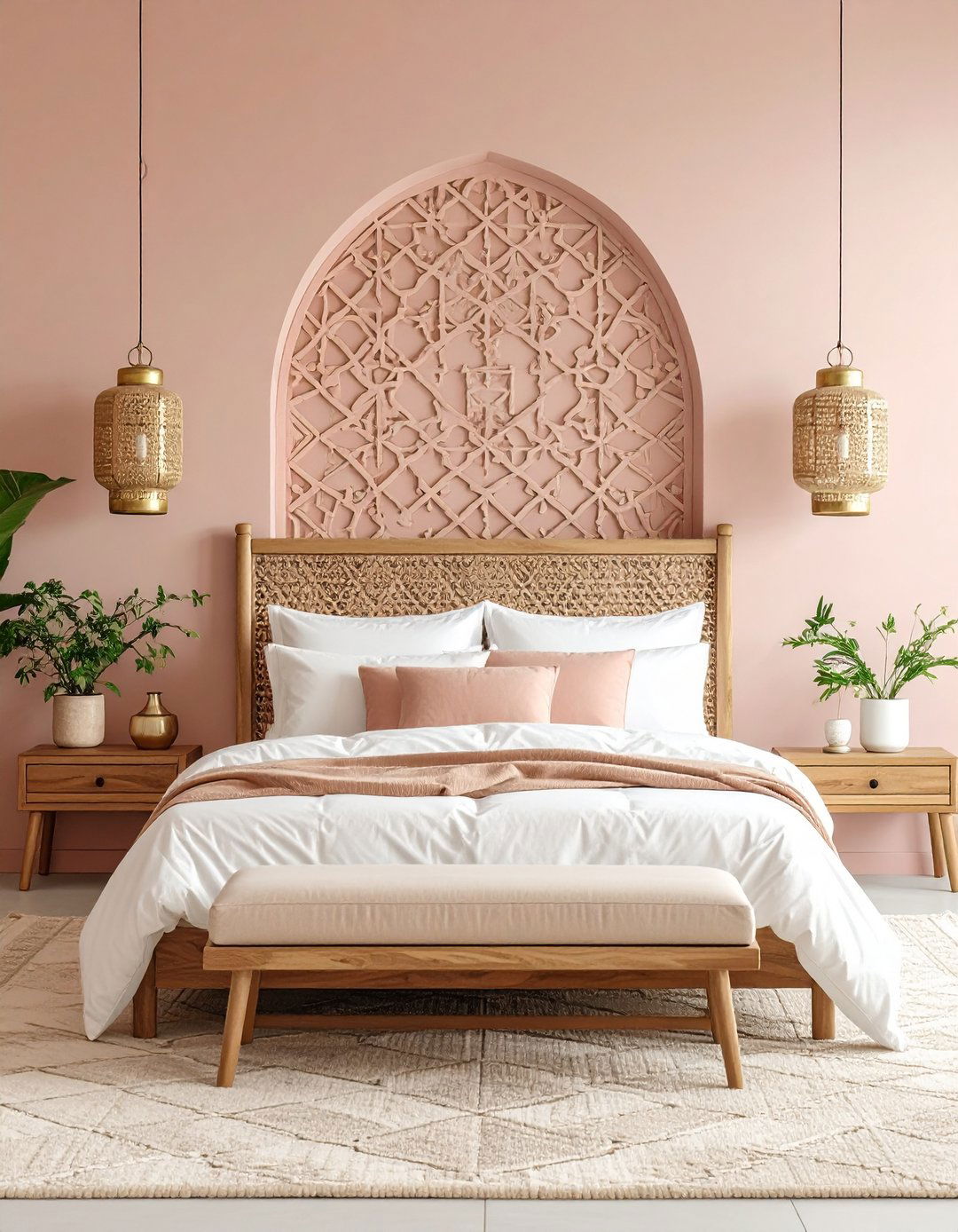 Pink Moroccan Tile Accent Wall - 24 Pink Boho Bedroom Ideas