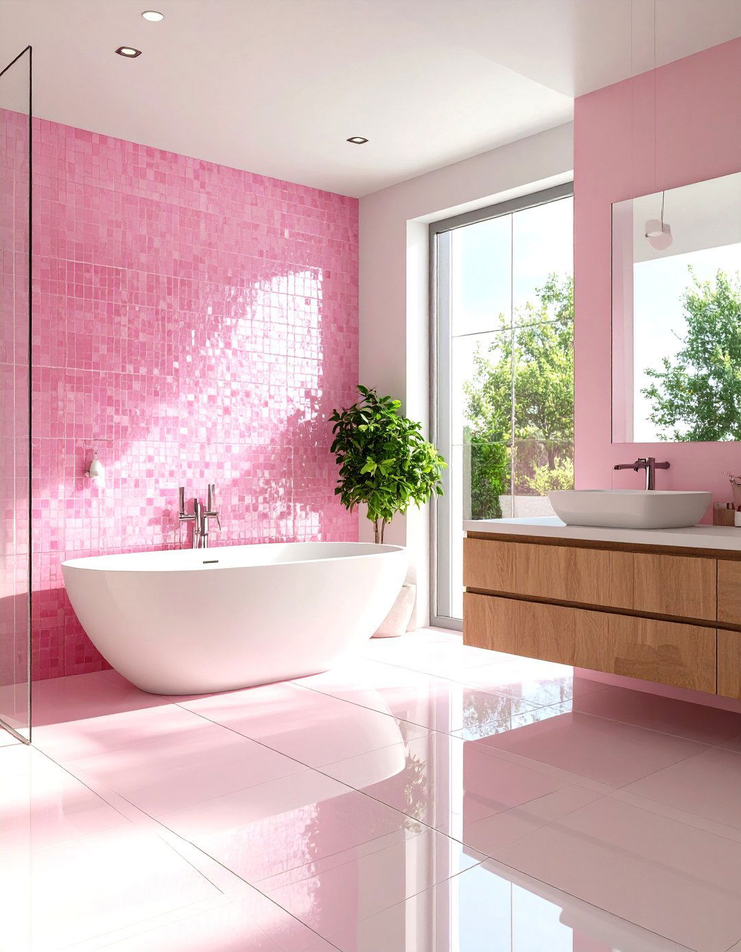 Pink Mosaic Tile Accent - 24 Pink Bathroom Ideas