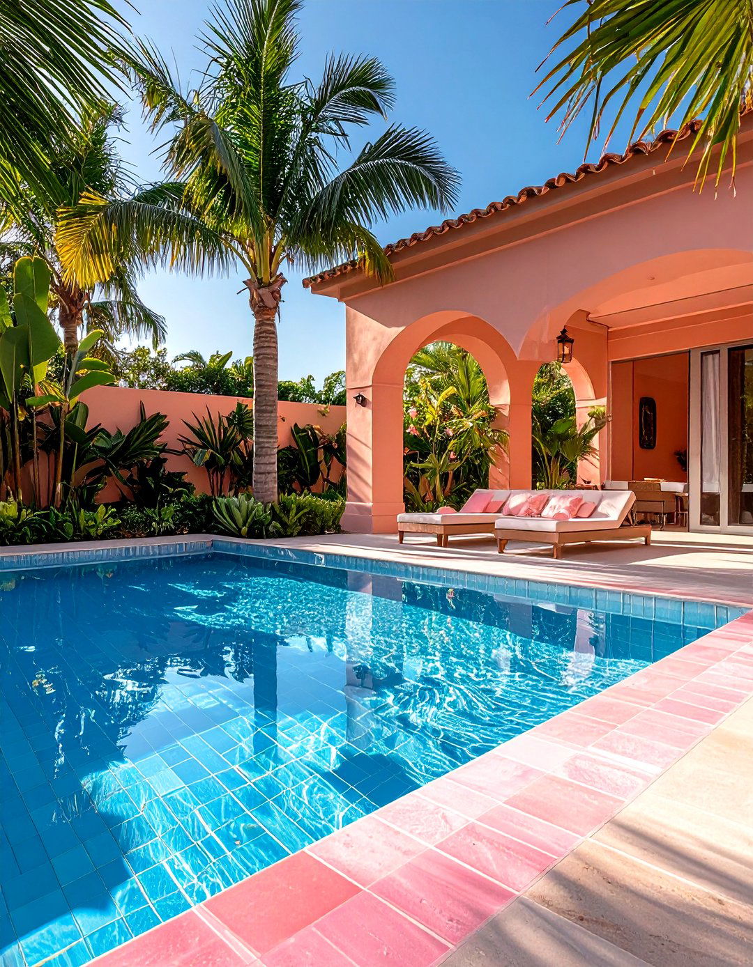 Pink Pool Waterline Tiles for Boutique Hotel Vibes - 24 Waterline Pool Tile Ideas