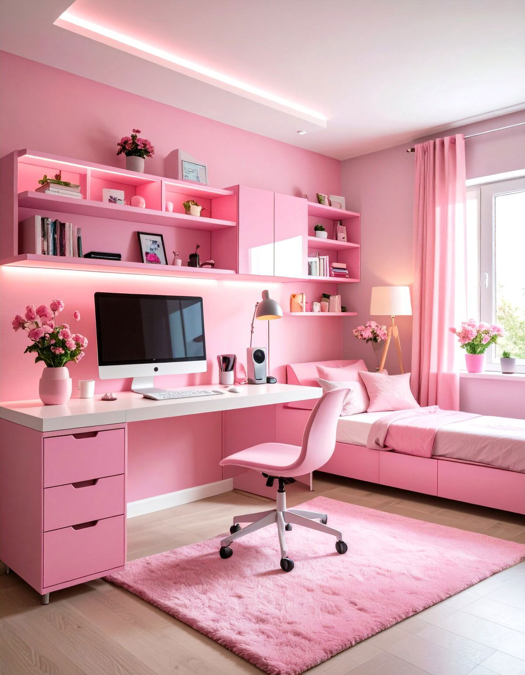 Pink Tech Savvy Dorm Room - 24 Pink Dorm Room Ideas