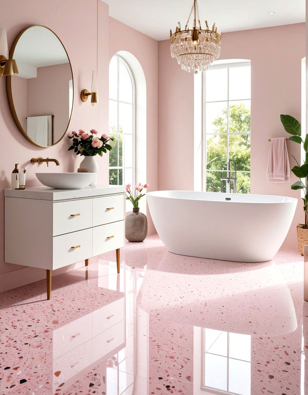 Pink Terrazzo Floor Statement - 24 Pink Bathroom Ideas