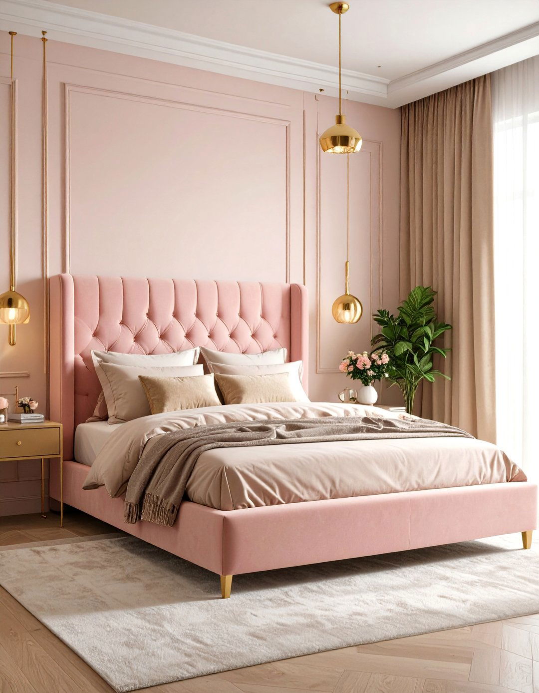 Pink Velvet Headboard Bedroom Style - 24 Blush Pink Bedroom Ideas