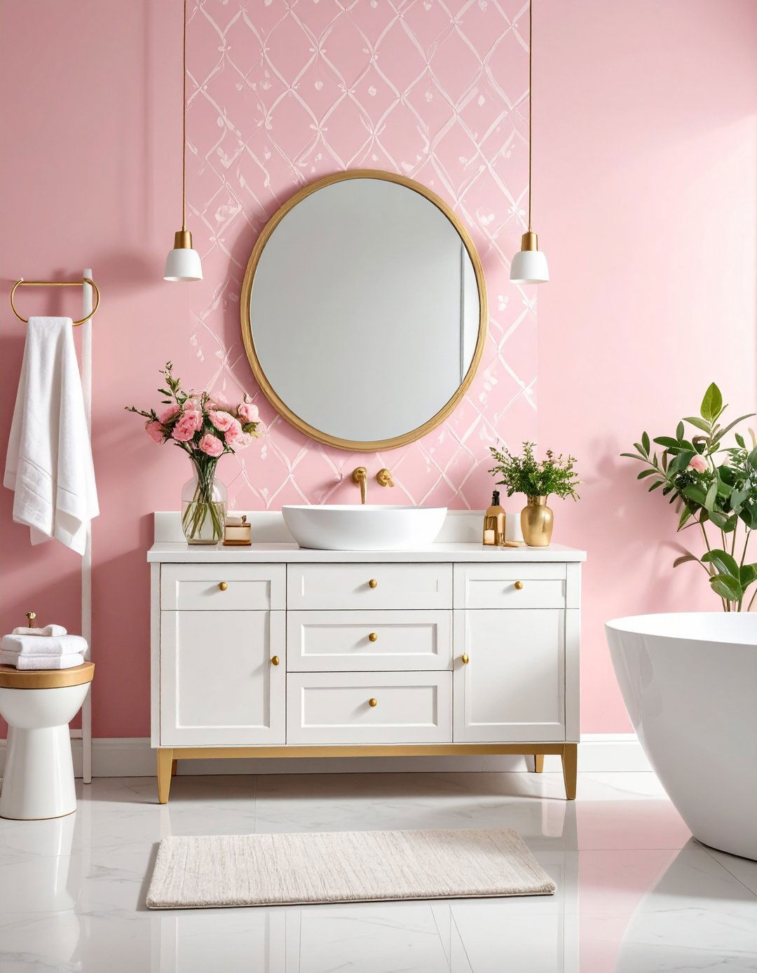 Pink Wallpaper Feature Design - 24 Pink Bathroom Ideas