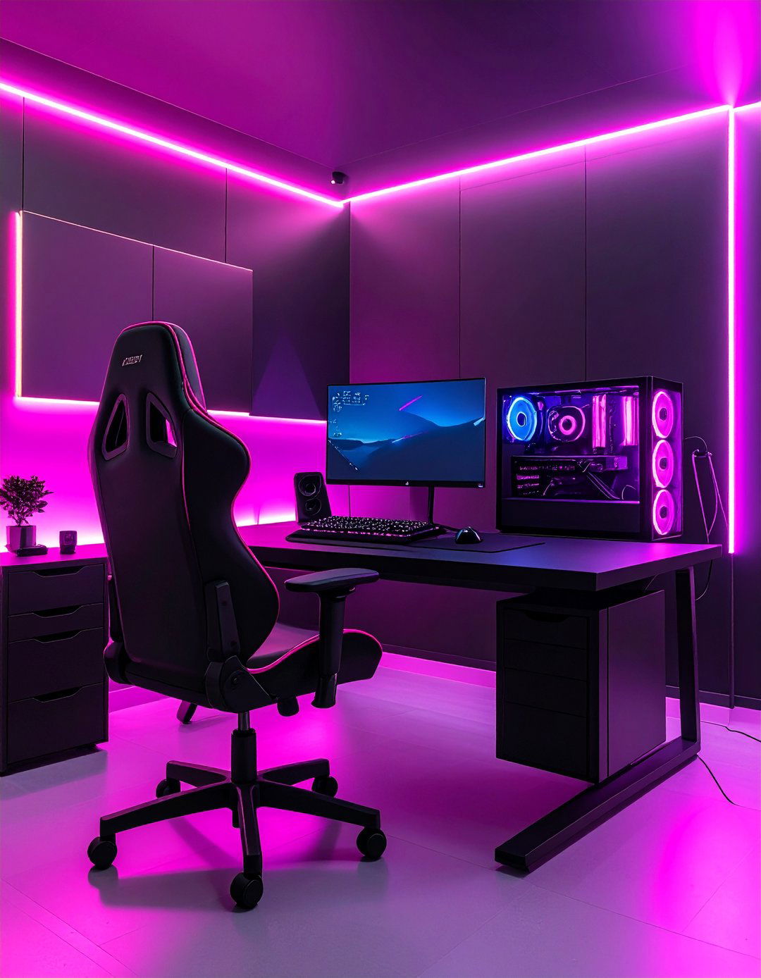 Pink and Black Gaming Contrast - 24 Pink Gaming Setup Ideas