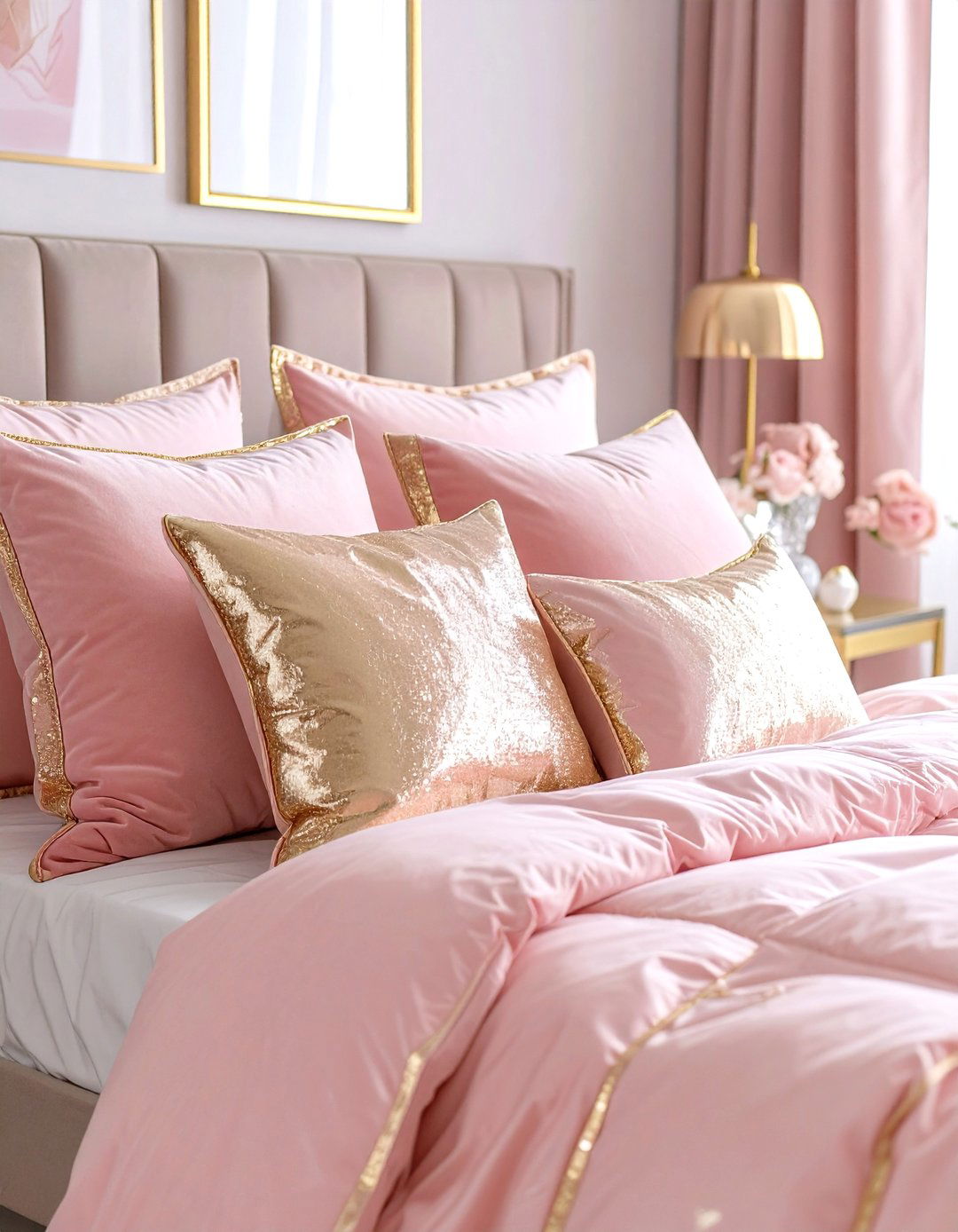 Pink and Gold Glam Dorm - 24 Pink Dorm Room Ideas