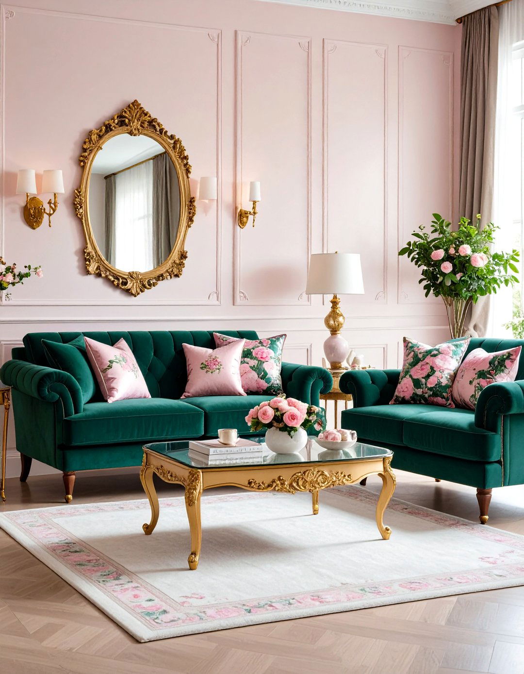 Pink and Green Chinoiserie Living Room - 24 Chinoiserie Living Room Ideas