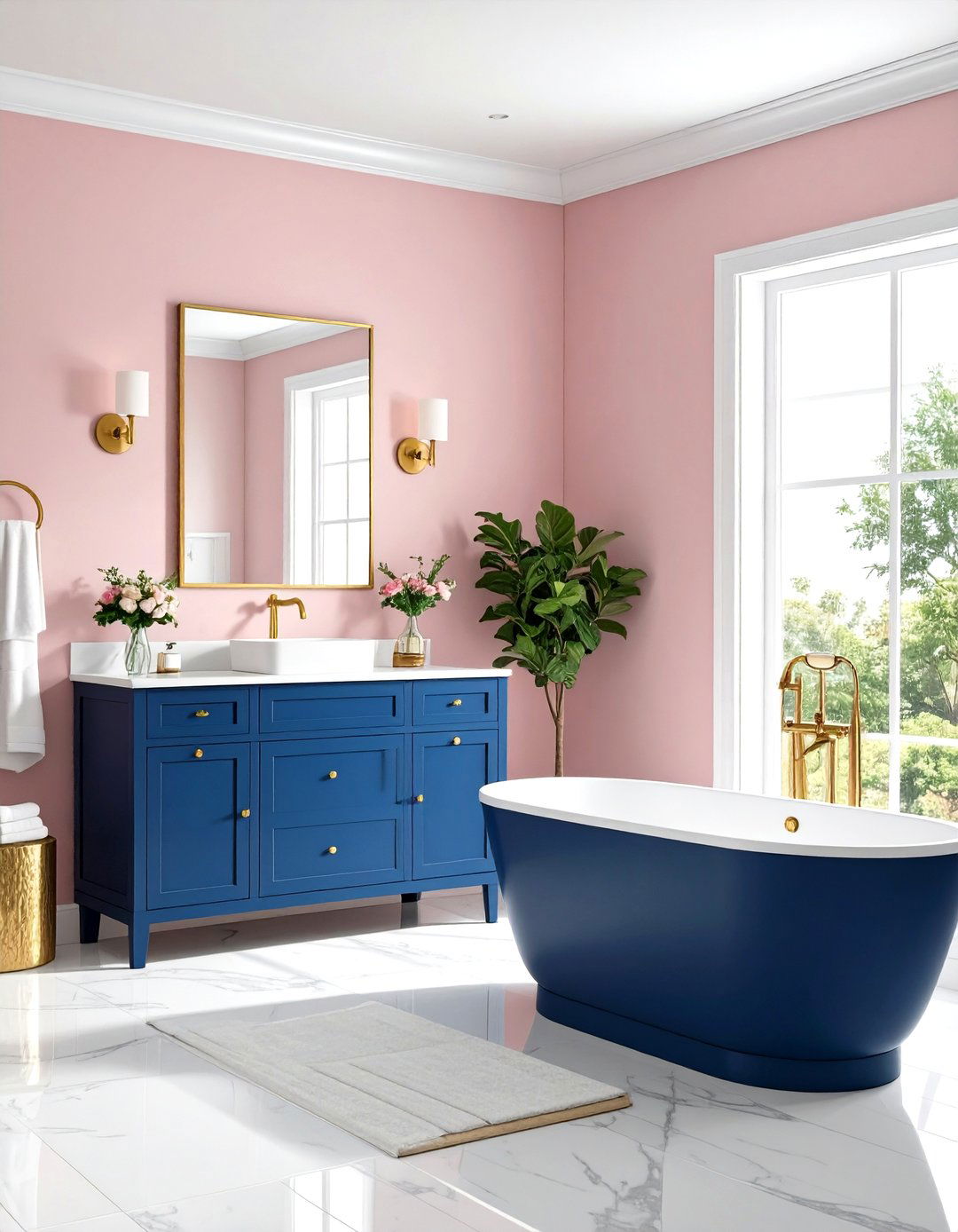Pink and Navy Blue Contrast - 24 Pink Bathroom Ideas
