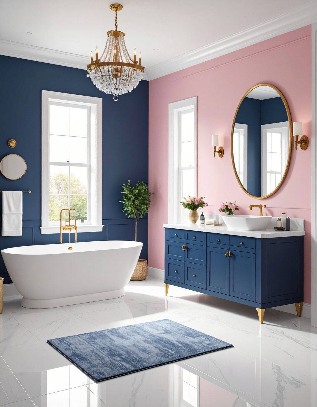 Pink and Navy Guest Bathroom - 24 Pink Room Ideas