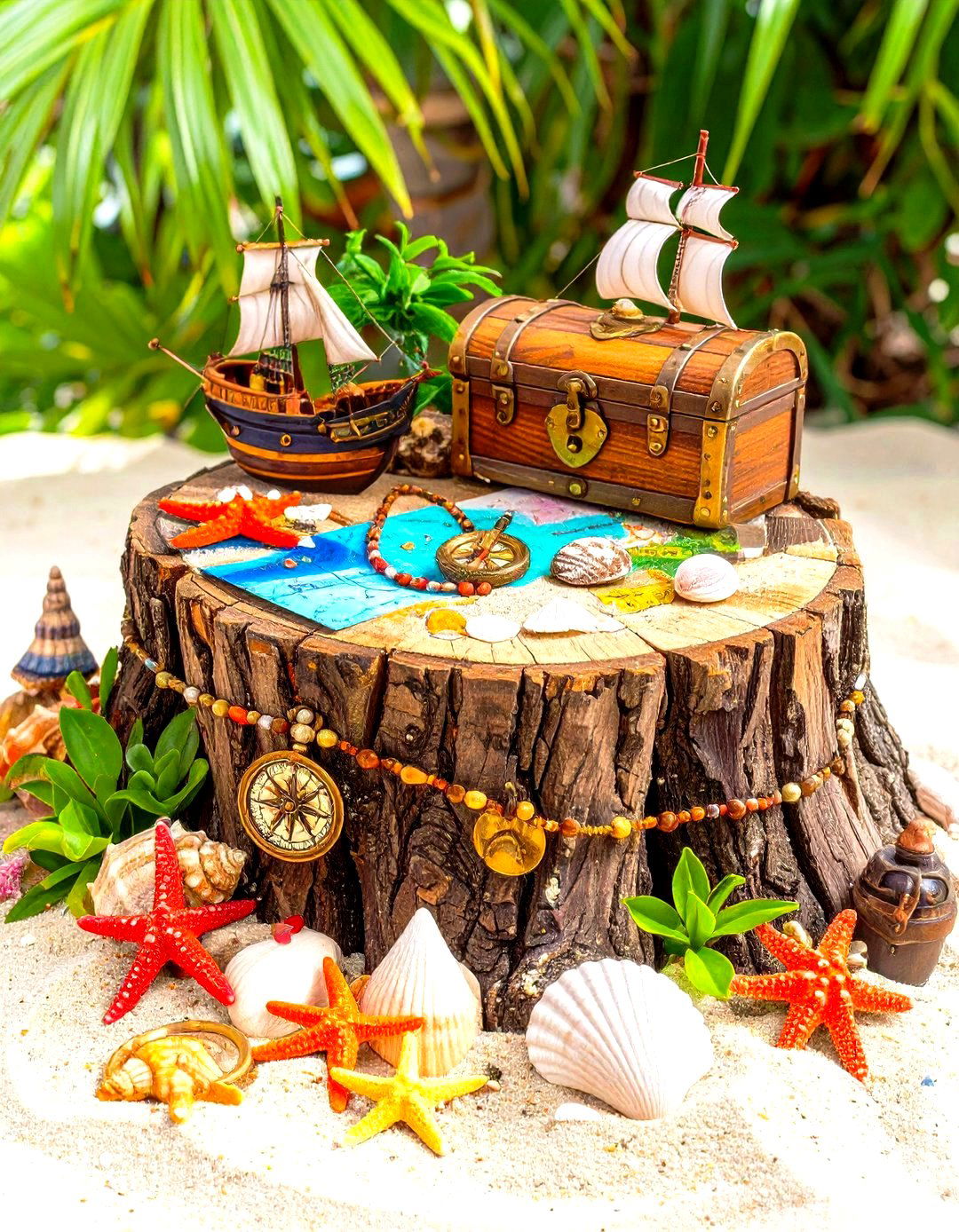 Pirates Treasure Island Stump Adventure - 24 Tree Stump Fairy Garden Ideas
