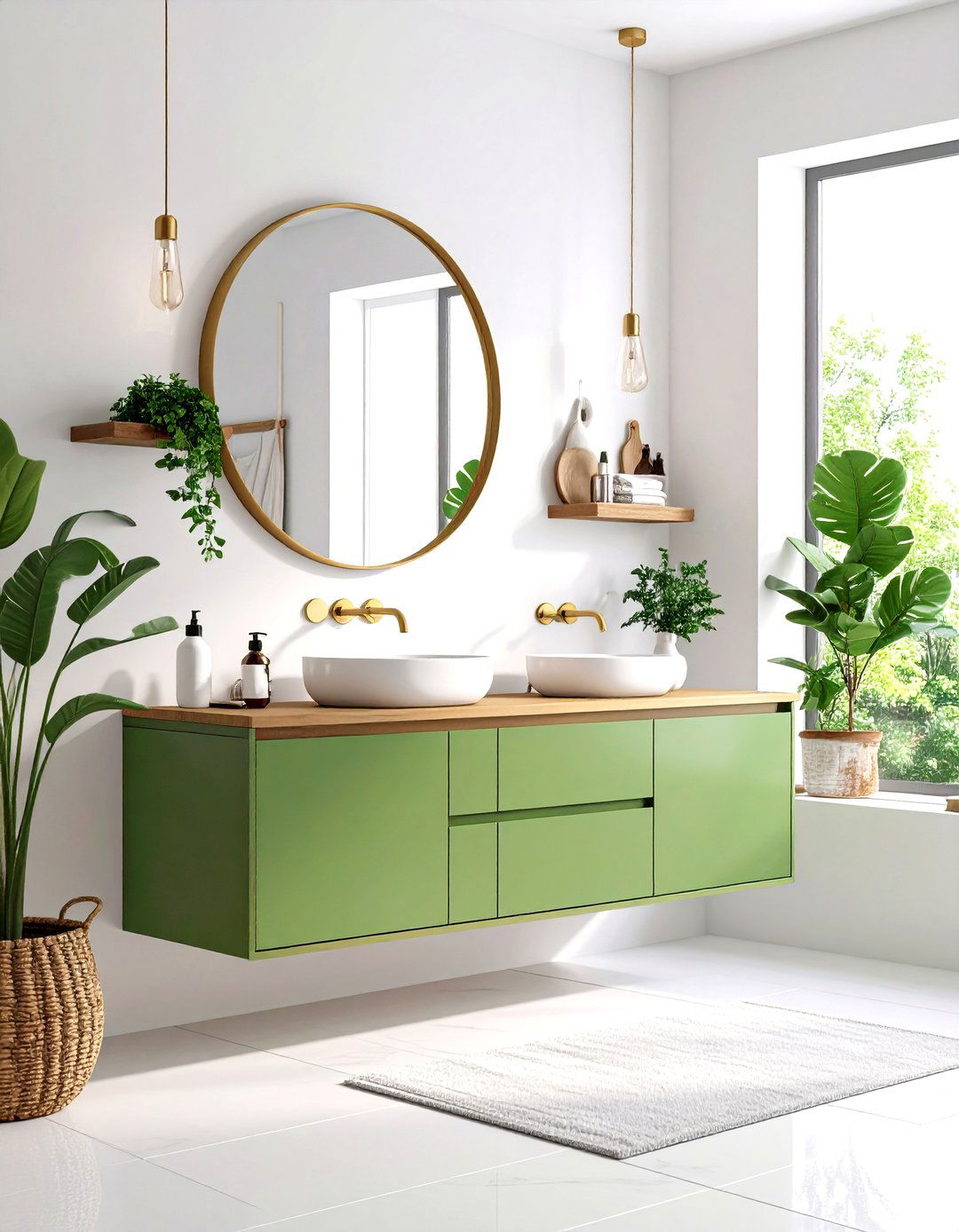 Pistachio Green Floating Vanity - 24 Small Green Bathroom Ideas