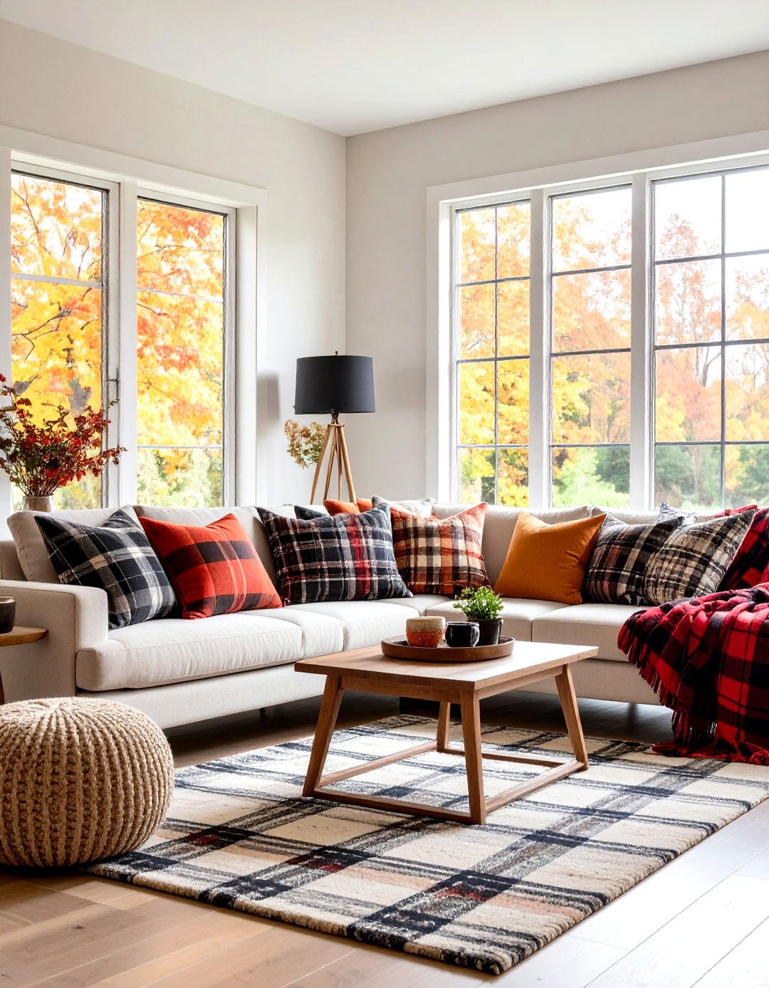Plaid and Buffalo Check Fall Living Room - 24 Fall Living Room Ideas
