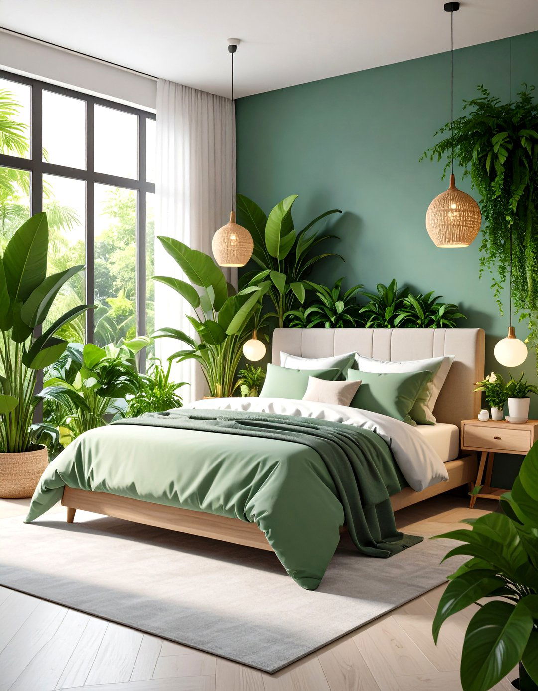Plant Filled Green Bedroom Oasis - 24 Zen Bedroom Ideas