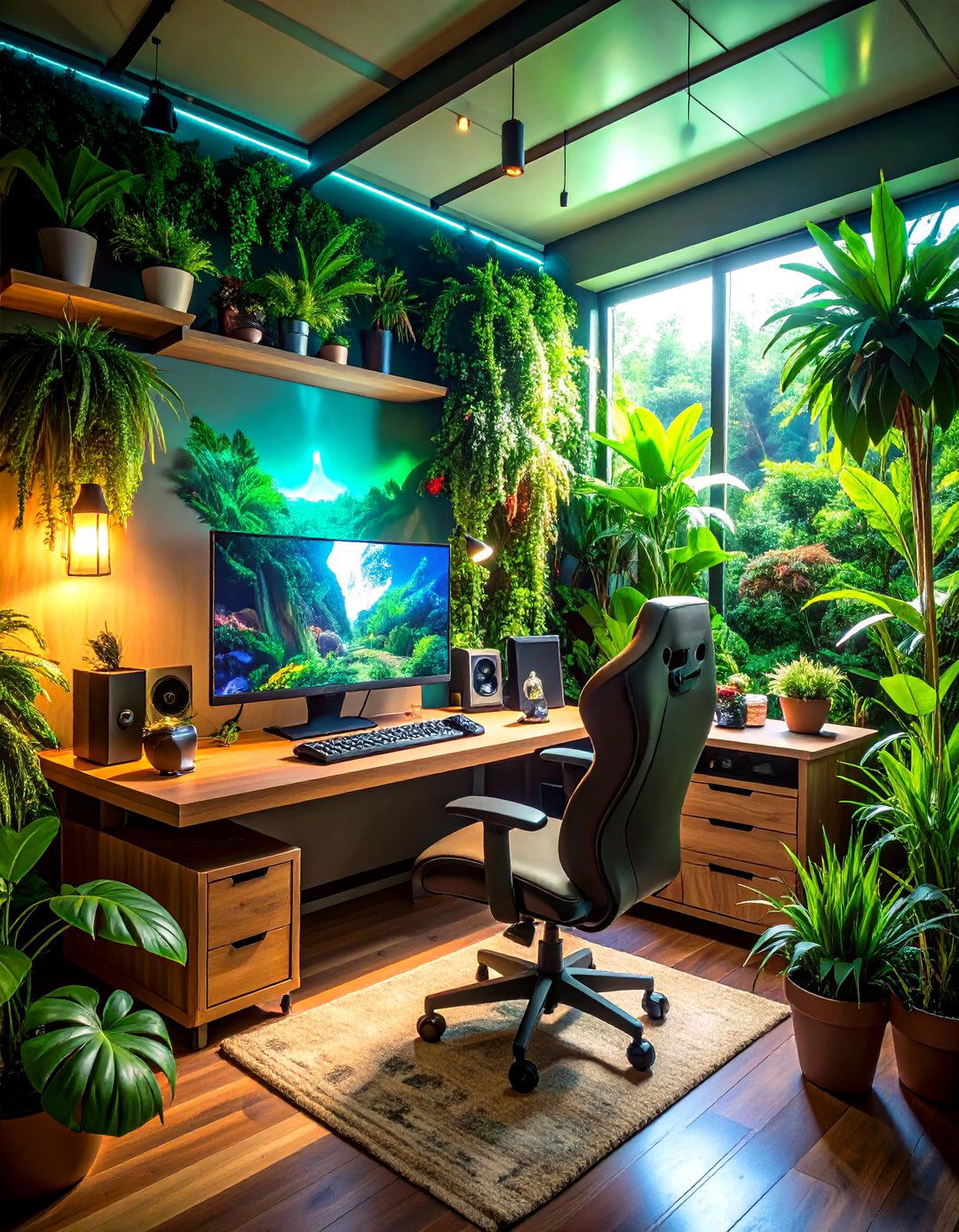 Plant Filled Green Gaming Garden - 24 Gamer Girl Room Ideas