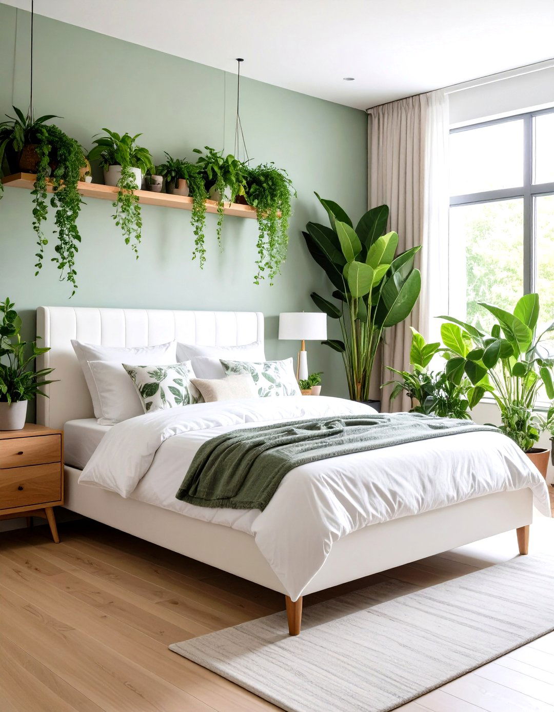 Plant Integration Bedroom with Natural Elements - 24 Feminine Black and White Bedroom Ideas