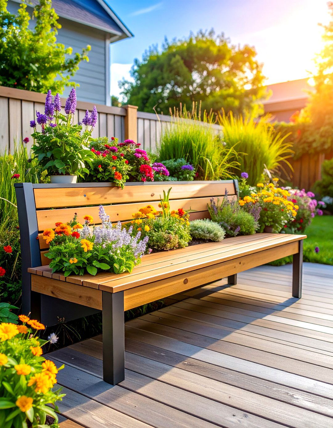 Planter Bench Combination Design - 24 Built-in Deck Bench Ideas and Designs