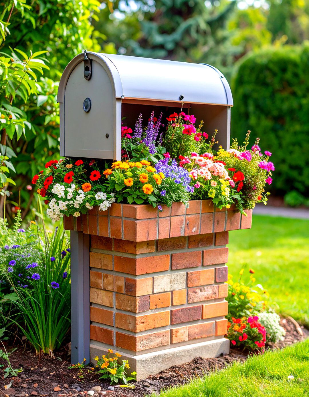 Planter Box Integrated Brick Design - 24 Brick Mailbox Ideas