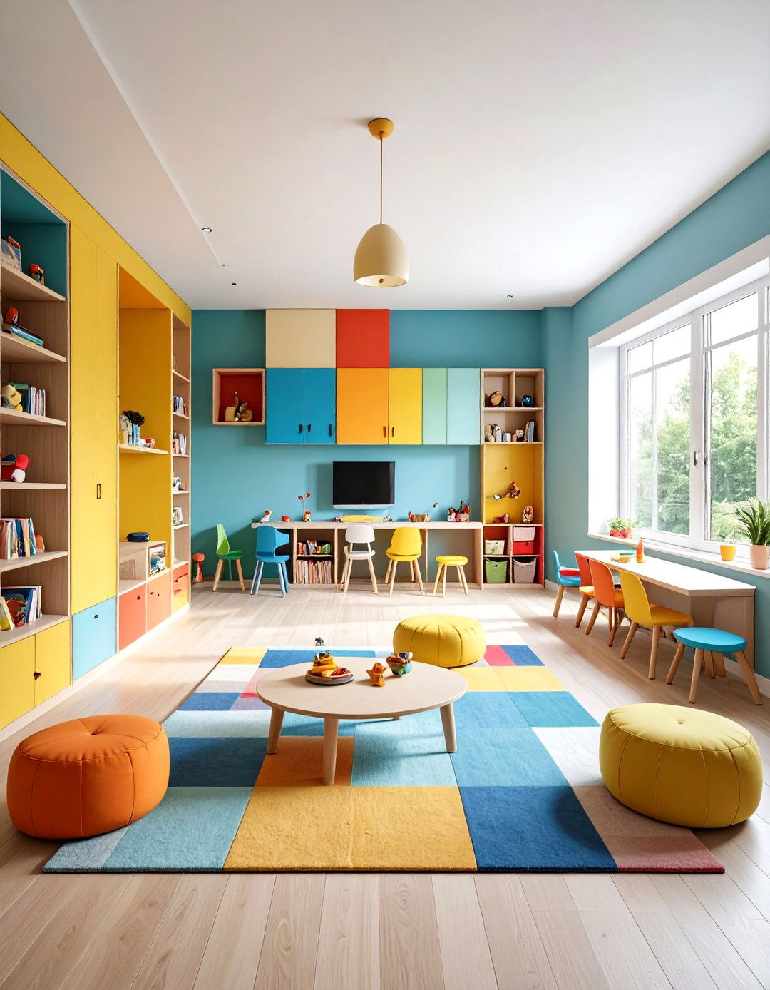 Playroom Rainbow Geometric Design - 24 Two Tone Wall Paint Ideas