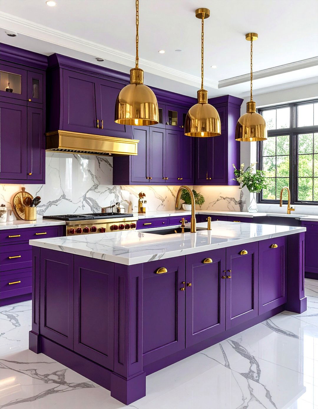 Plum Purple Kitchen with Brass Accents - 24 Colorful Kitchen Ideas