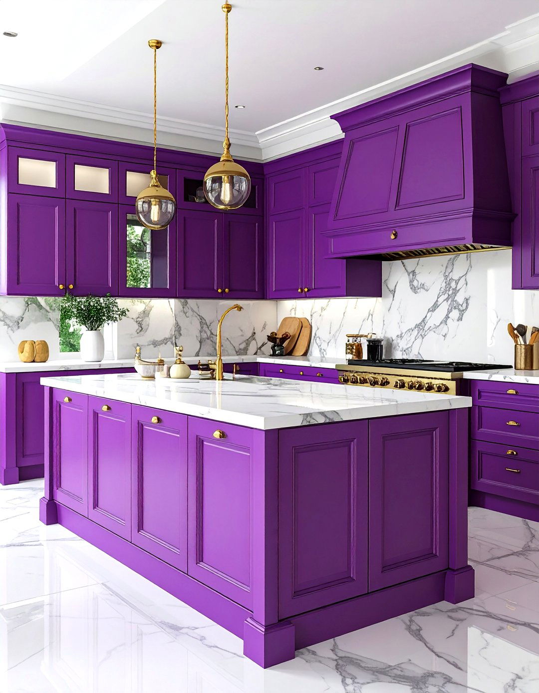 Plum and Marble Classic Kitchen - 24 Purple Kitchen Ideas
