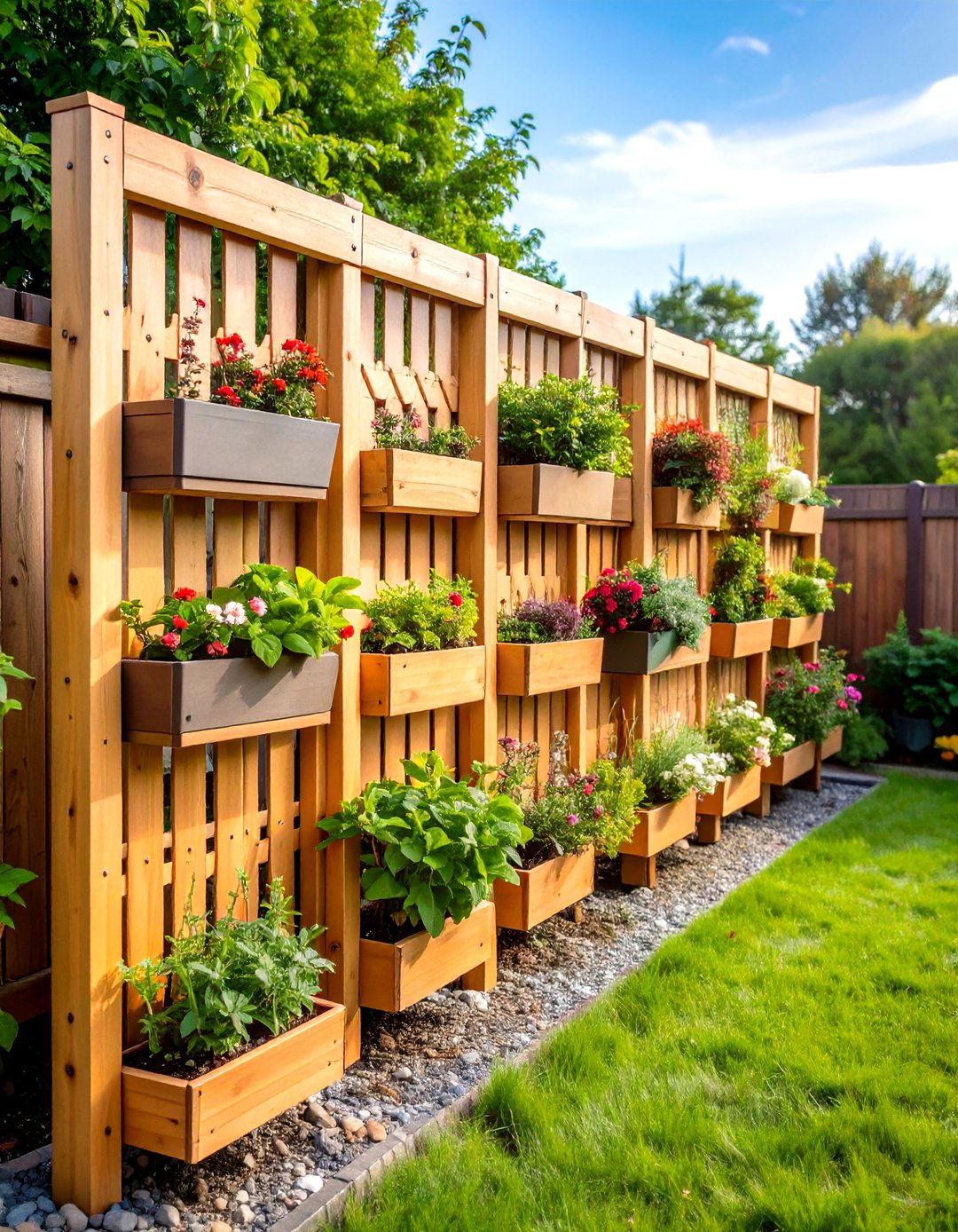 Pocket Fence Trellis with Integrated Planting Spaces - 24 Garden Trellis Ideas
