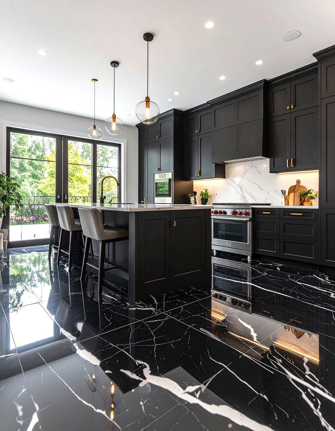 Polished Black Marble Kitchen Floors - 24 Black Kitchen Floor Ideas