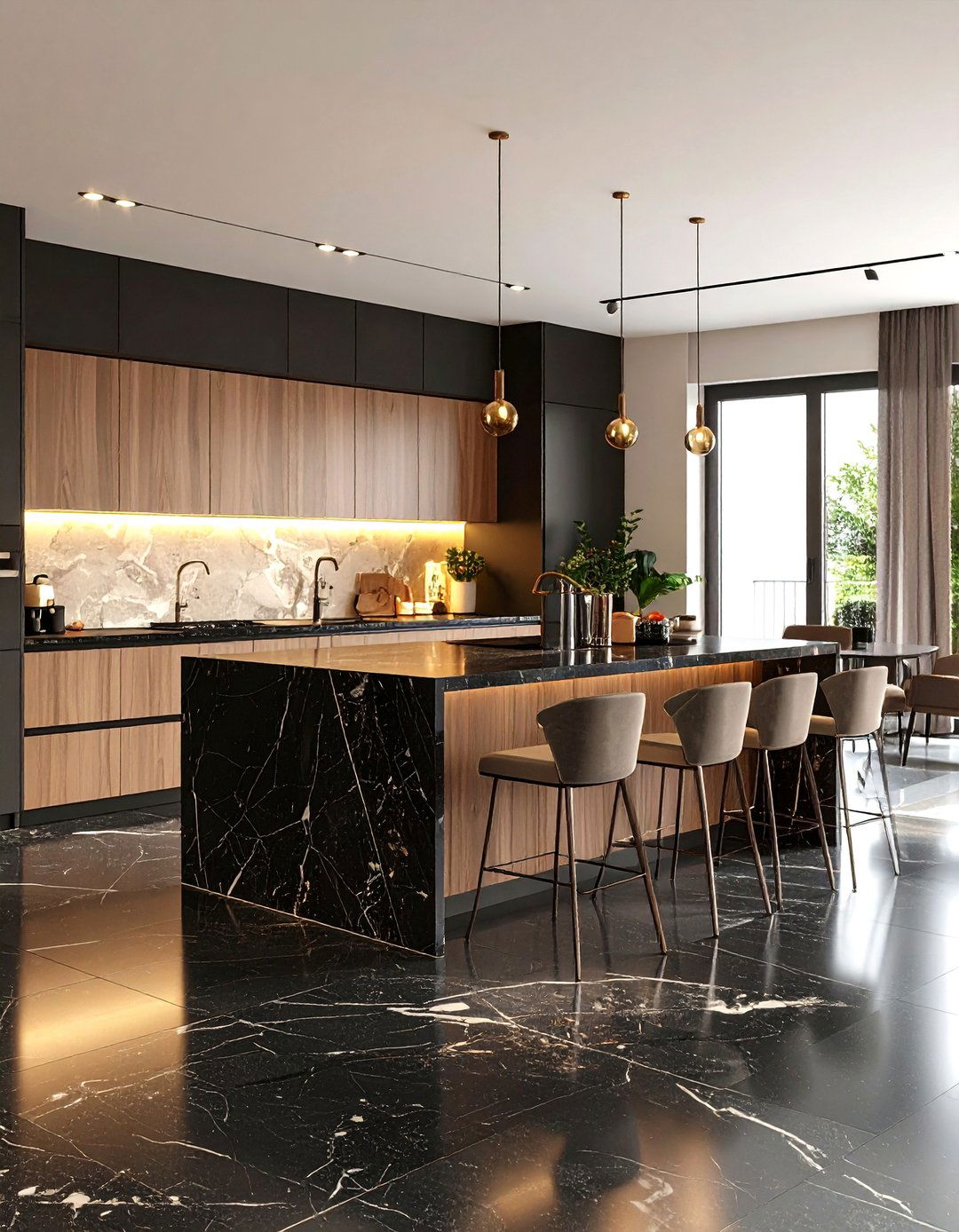 Polished Black Travertine Kitchen Floor - 24 Black Floor Kitchen Ideas