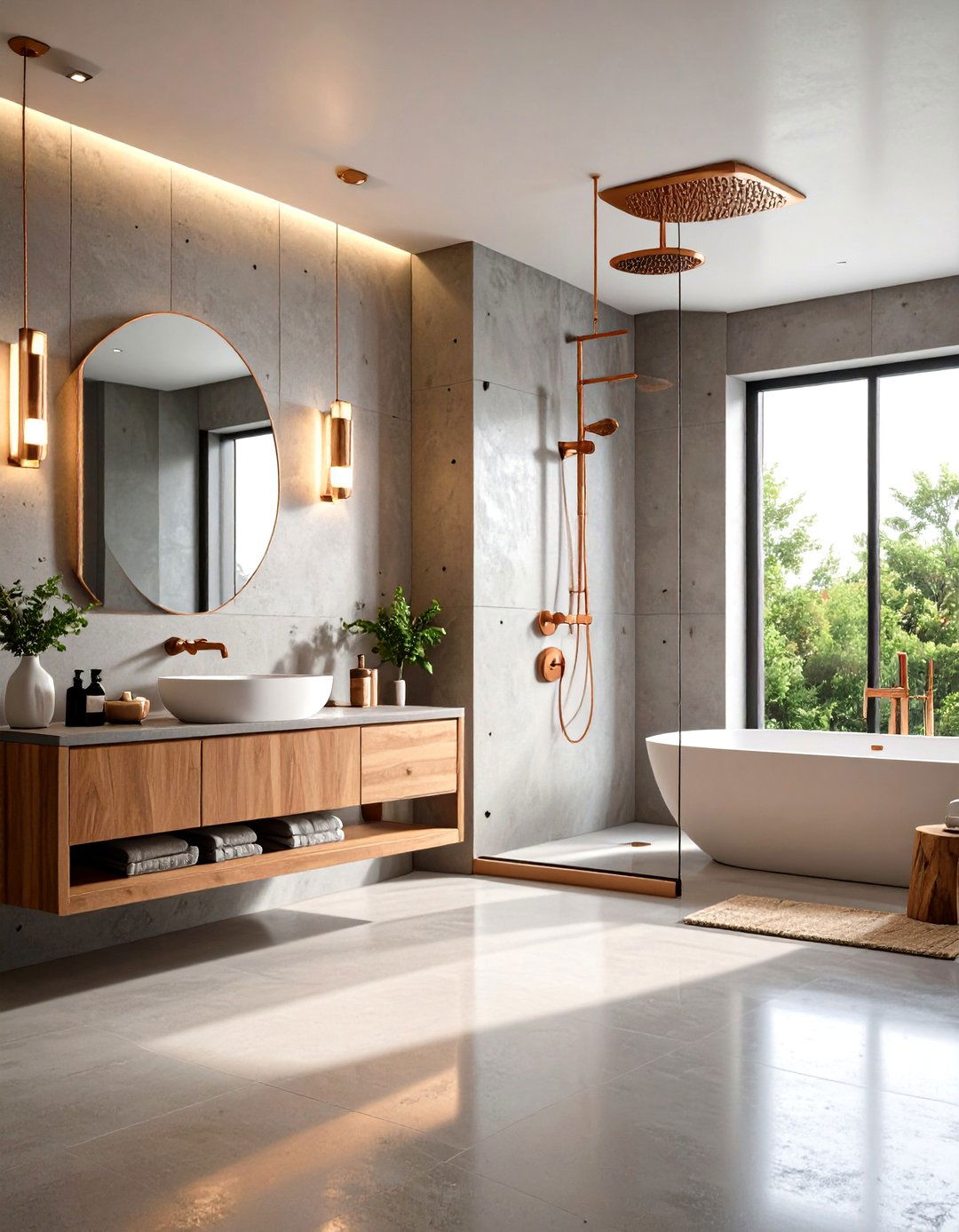 Polished Concrete Bathroom with Copper Details - 24 Metro Style Interior Design Ideas