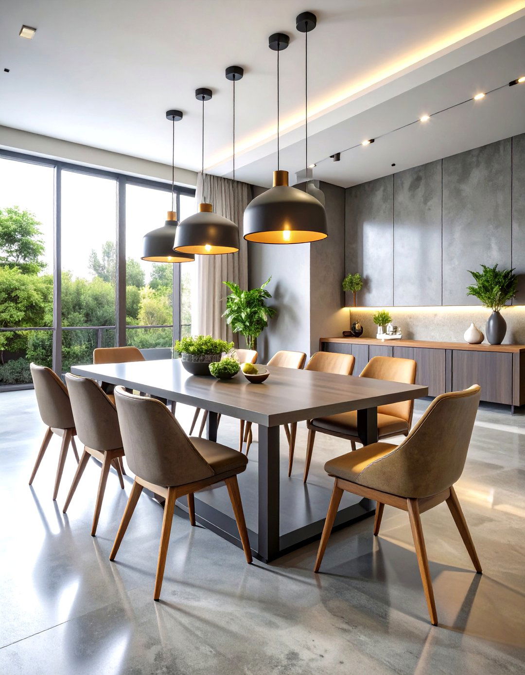 Polished Concrete Floor Dining Area - 24 Industrial Dining Room Ideas