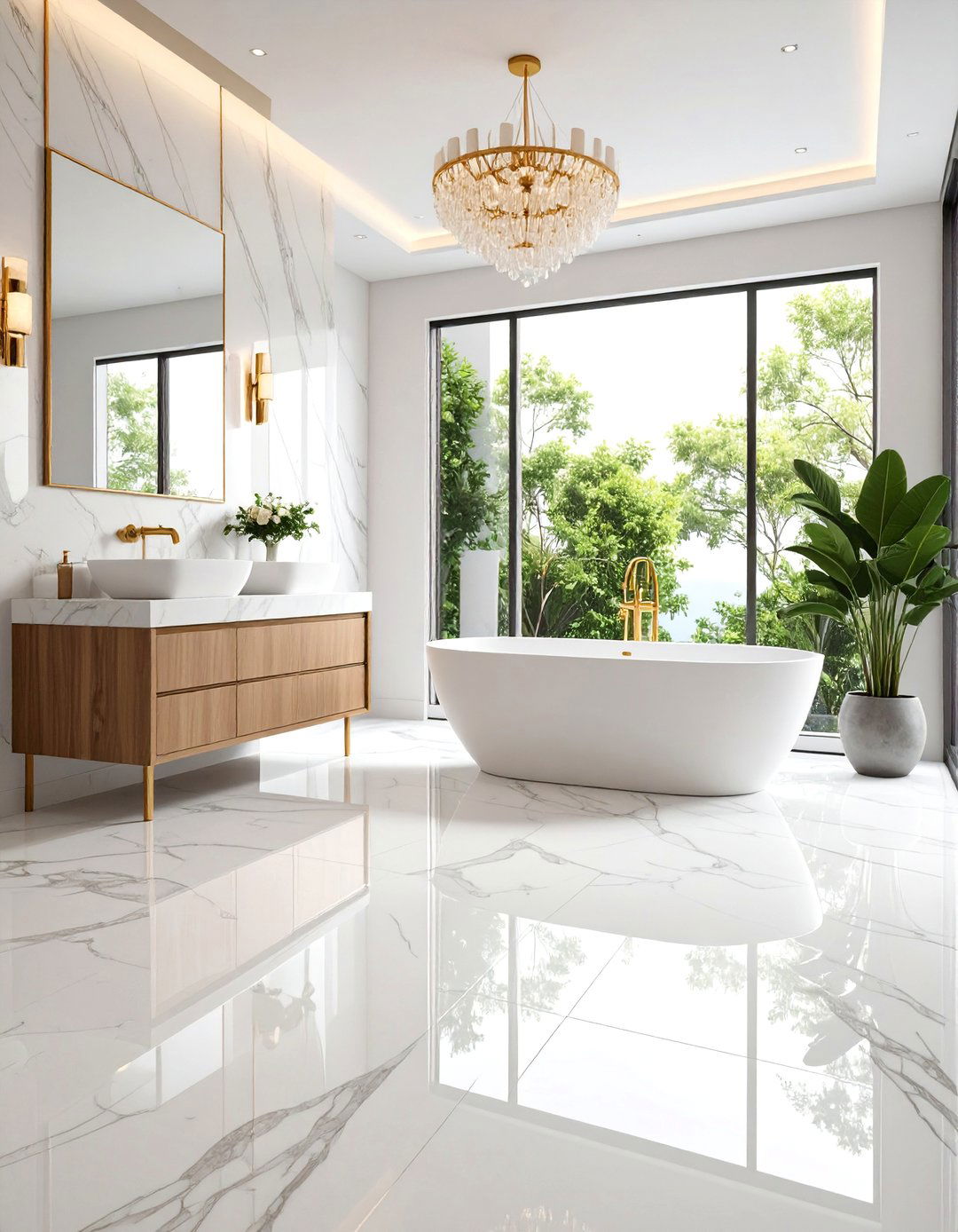 Polished Marble Luxury Floors - 24 Bathroom Flooring Ideas