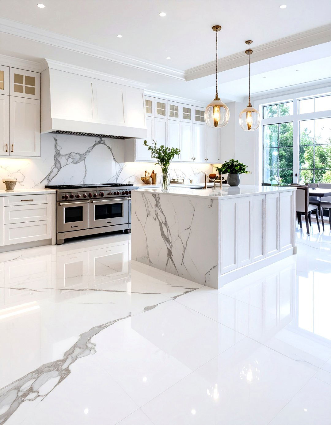 Polished Statuario Marble Statement Floor - 24 Marble Kitchen Floor Ideas